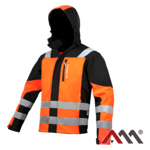 Classic-Vis Orange Softshell Work Jacket – Black Hi-Vis, Waterproof Hooded (EN ISO 13688)