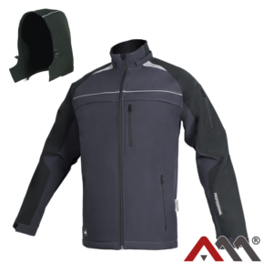 Professional +K Softshell Work Jacket - Grey/Black, Waterproof 3000mm, Detachable Hood (EN ISO 13688)