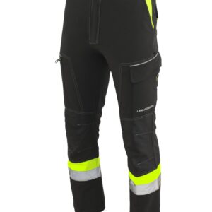 UNIVERSAL Softshell Work Trousers - Black/Yellow Fleece-Lined, Reflective (EN ISO 13688)